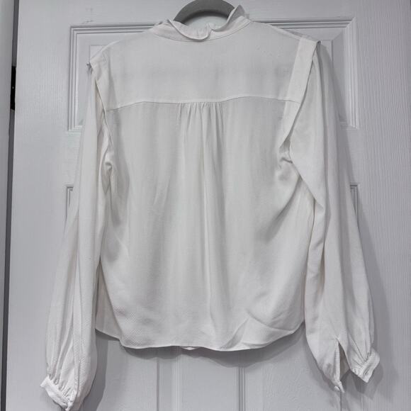 Intermix Textured Off White Button Down Long Sleeve Blouse - Picture 4 of 5